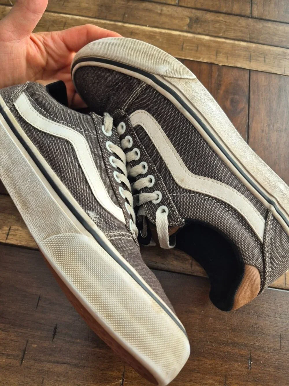 Vans Old Skool Brown & White Canvas Sneakers Mens Size 7.0